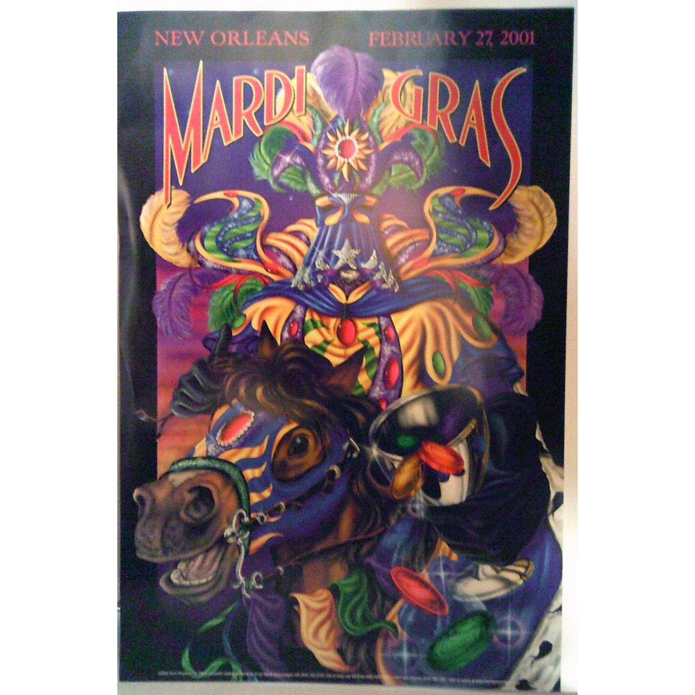 NEW ORLEANS MARDI GRAS POSTER 2001 ARTIST MICHAEL HUNT 32X22 S&N ERI7061